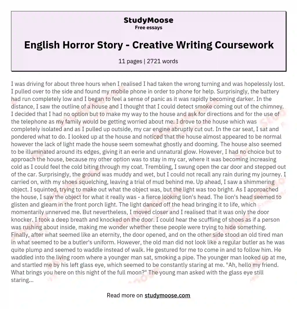 Short Horror Story Essay 1000 Words