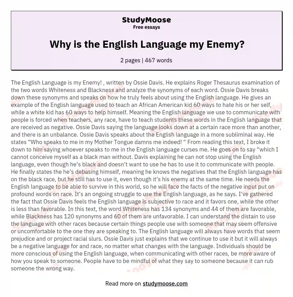 Why is the English Language my Enemy? essay