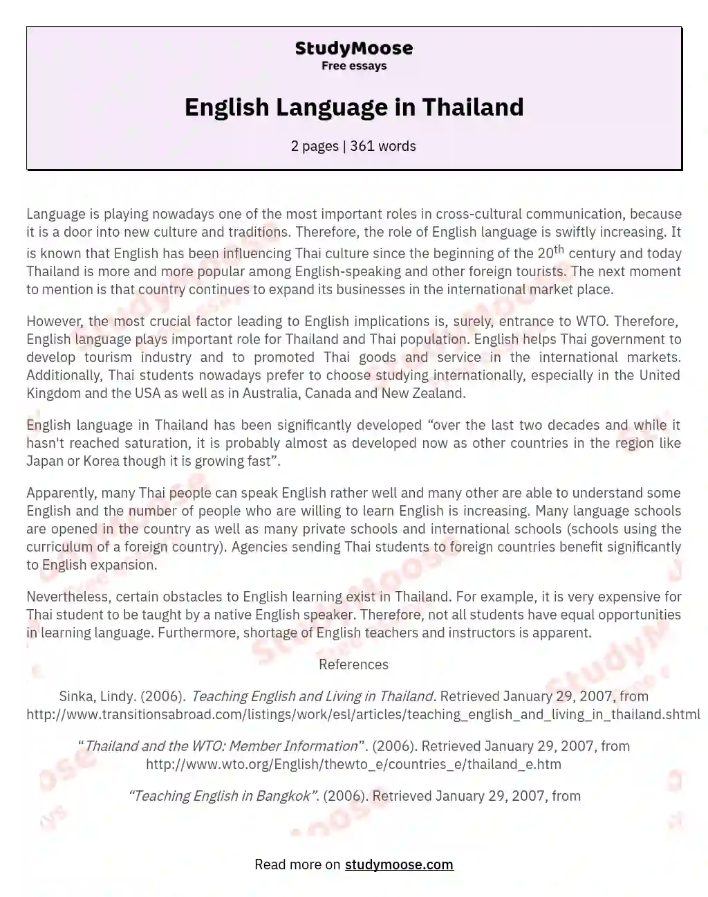 English Language in Thailand essay