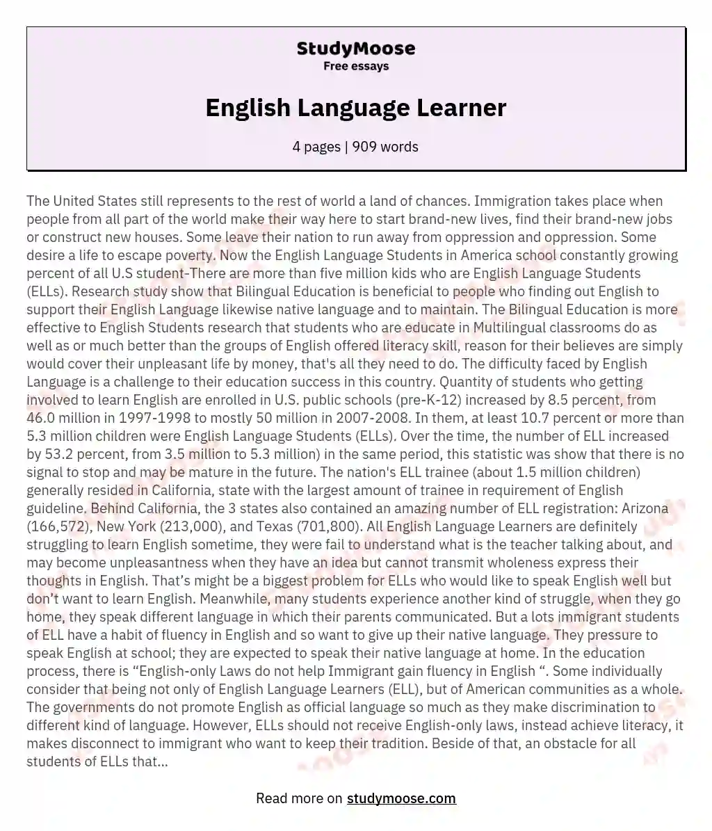 example essay about learning english