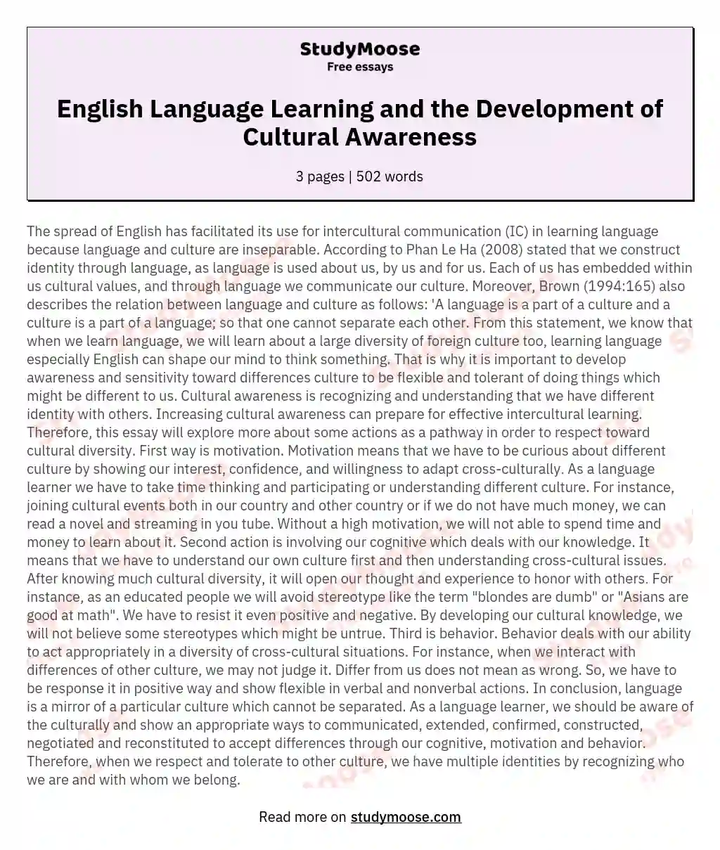English Language Learning and the Development of Cultural Awareness essay