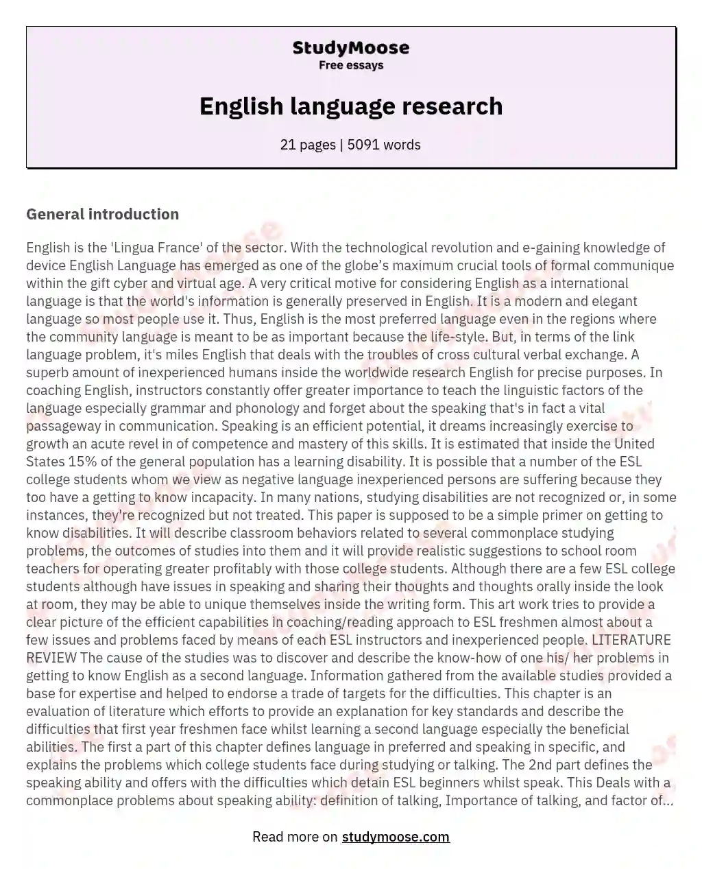 English language research essay