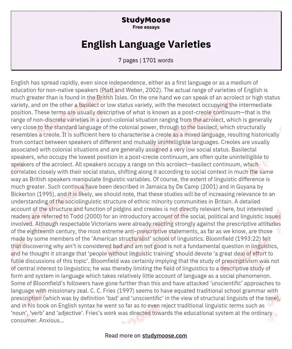 language varieties essay