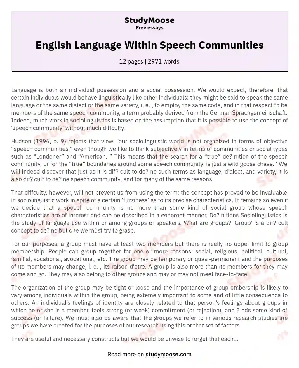 English Language Within Speech Communities