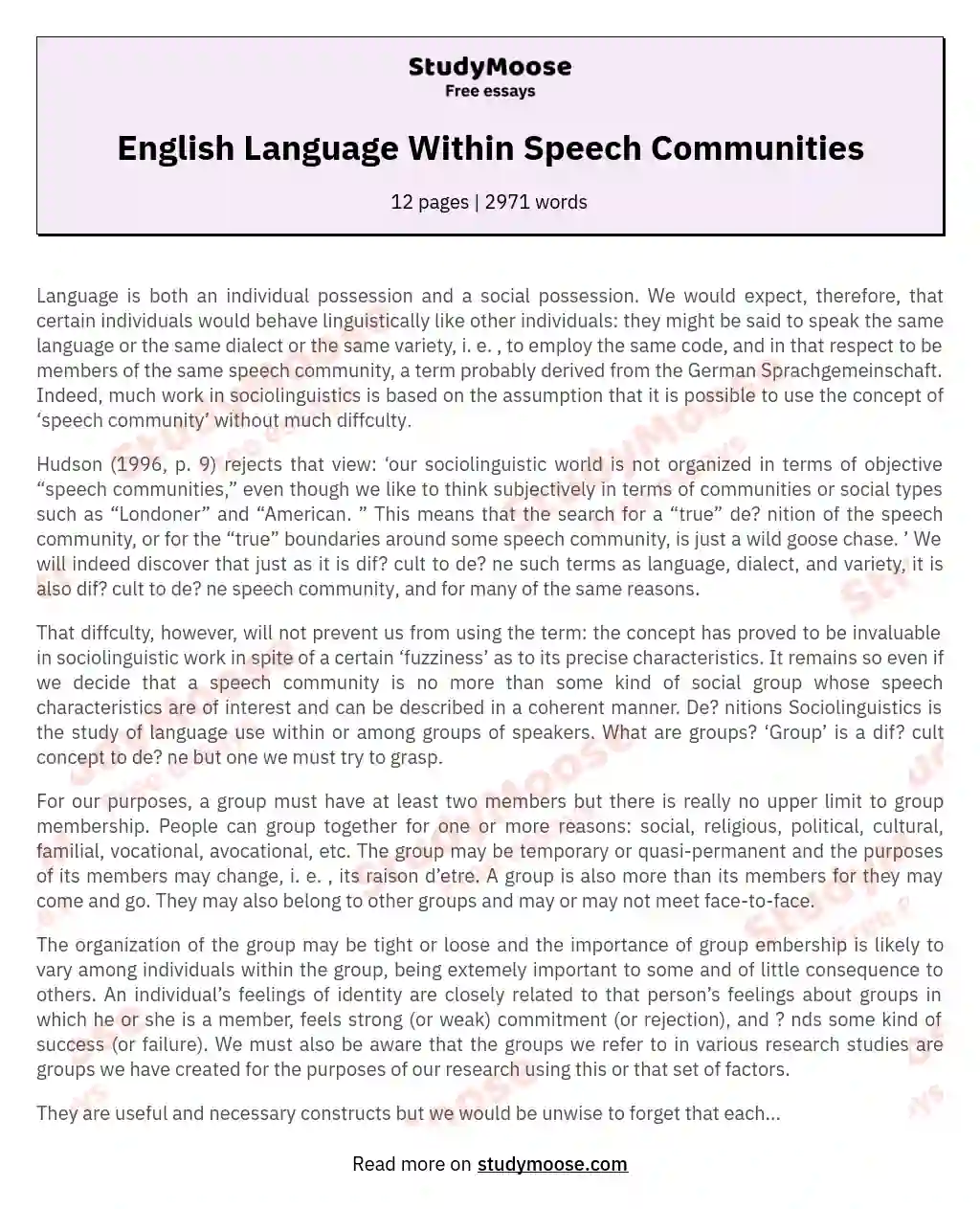 English Language Within Speech Communities essay