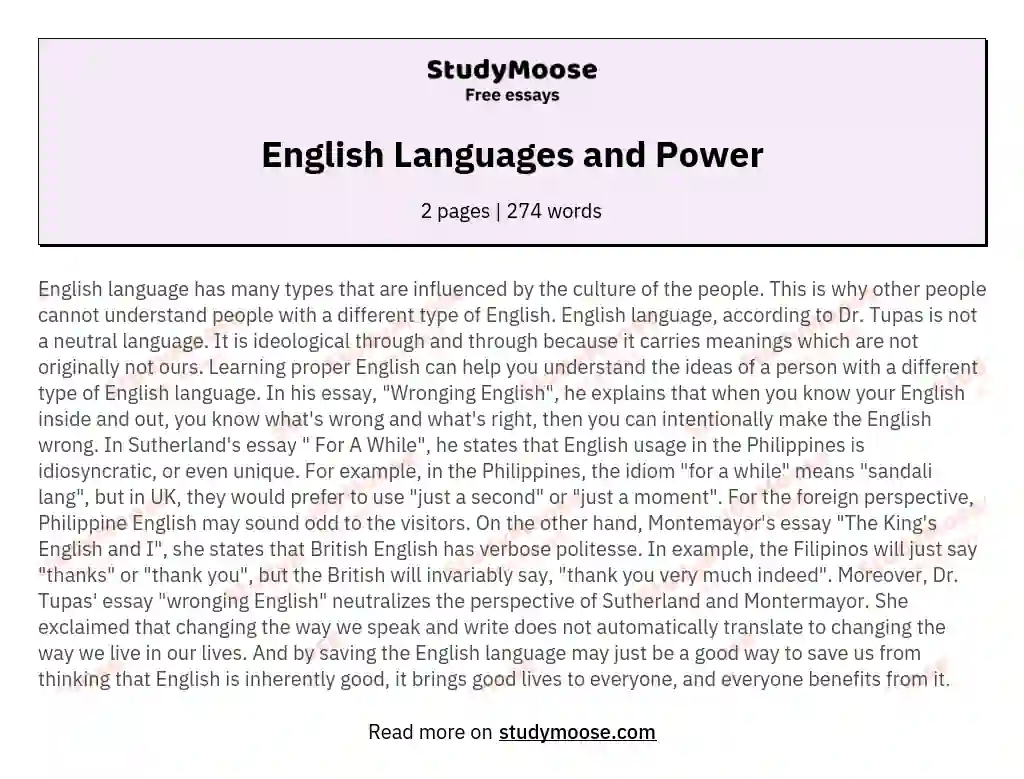 English Languages and Power essay