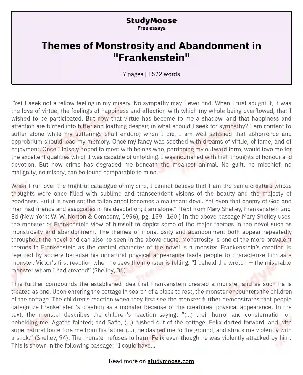 Themes of Monstrosity and Abandonment in "Frankenstein" essay