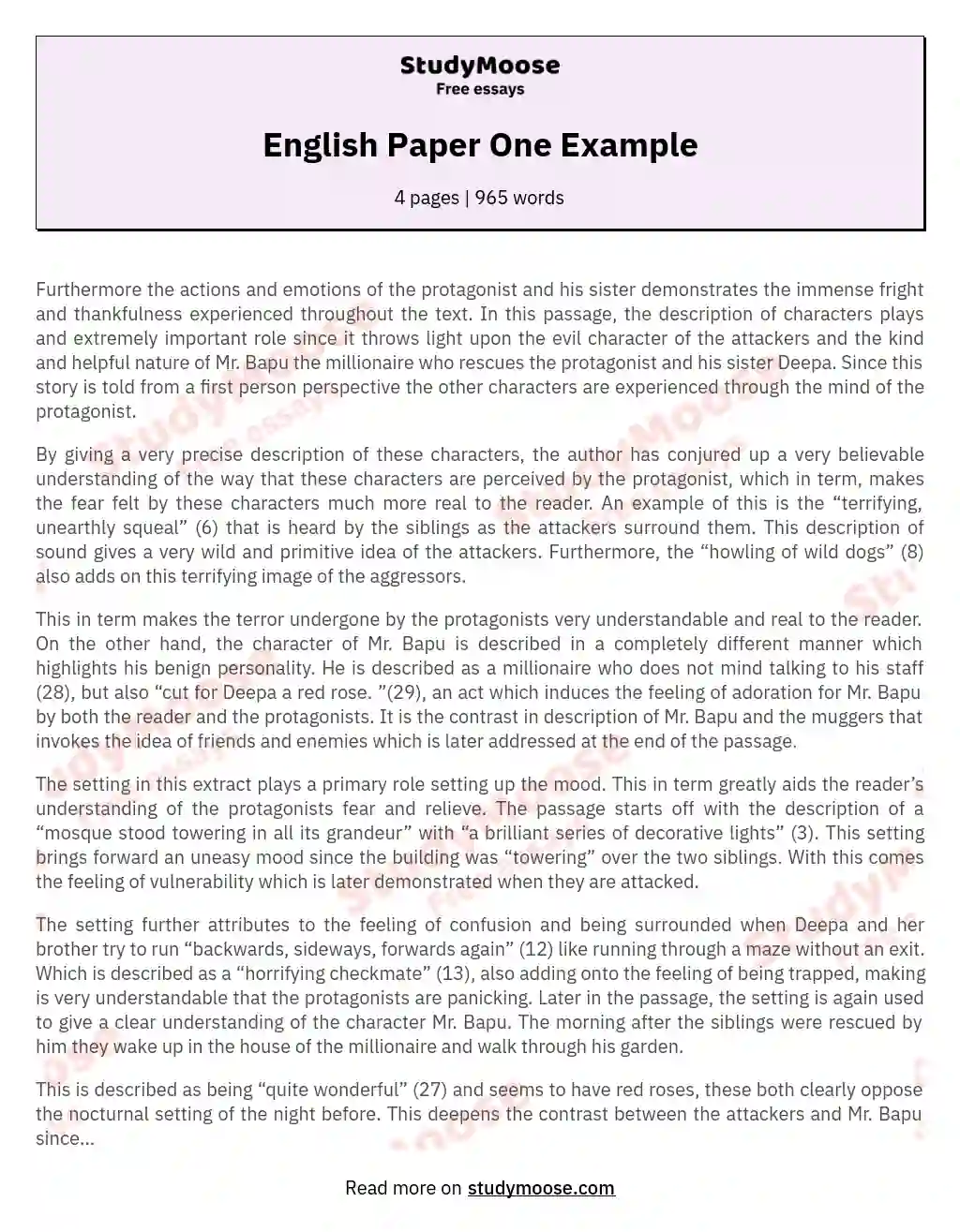 English Paper One Example essay