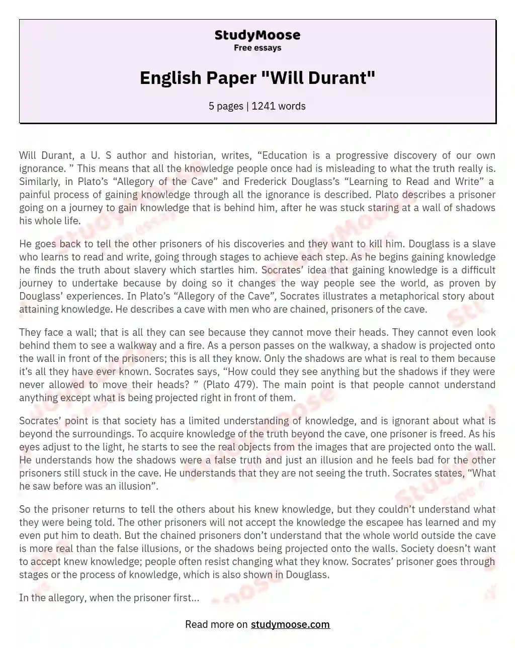 English Paper "Will Durant" essay