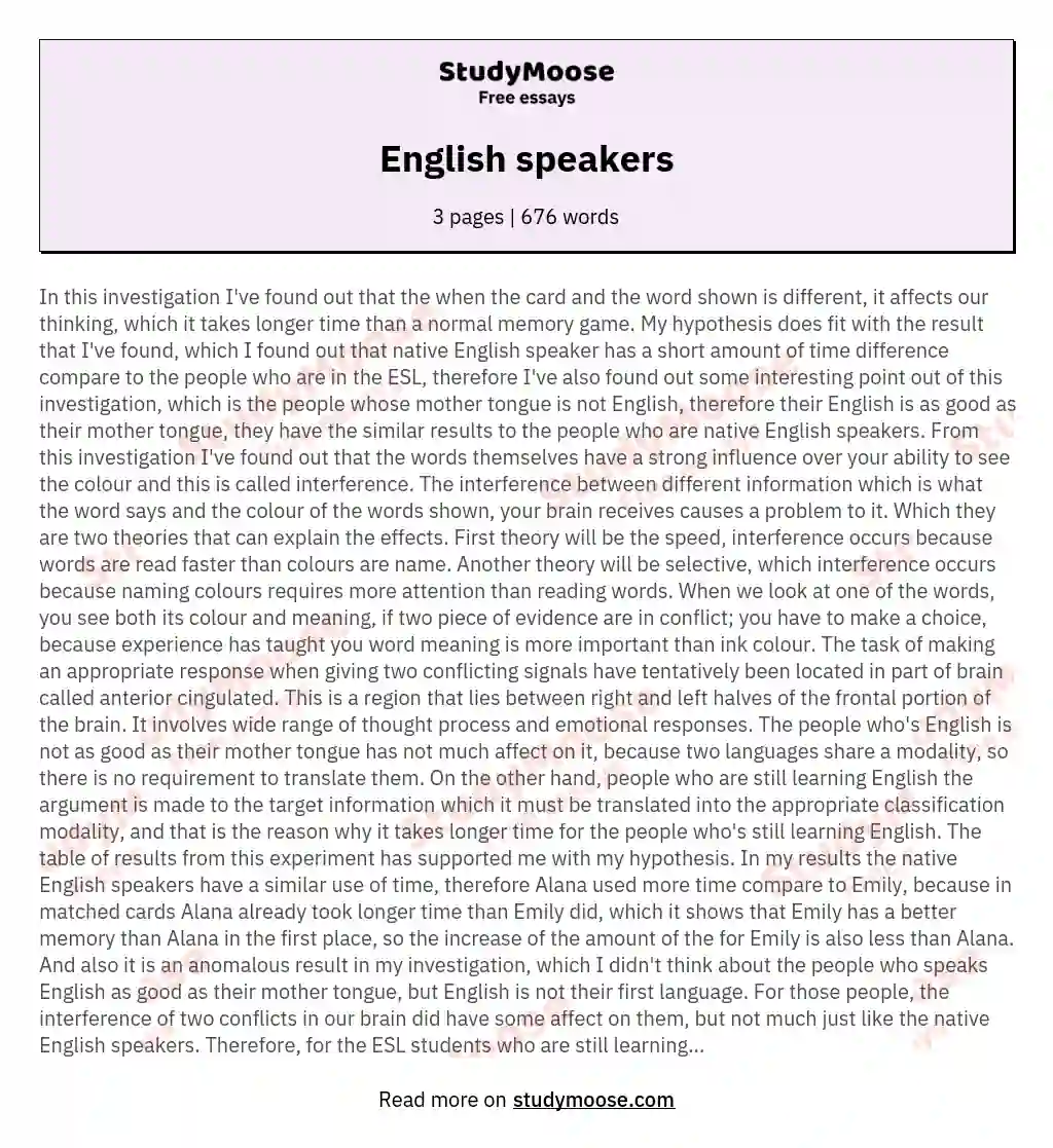 English speakers essay