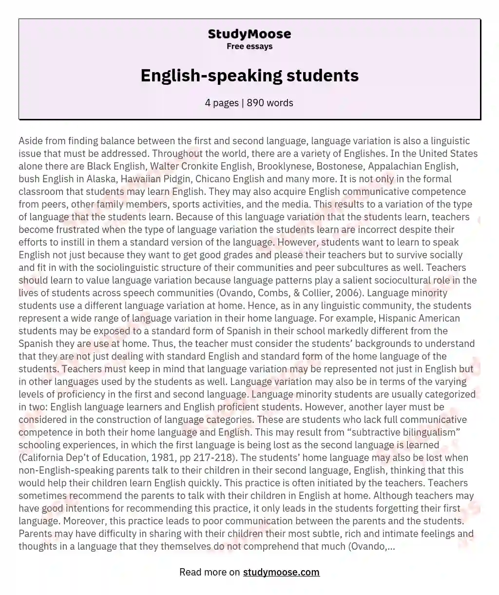 English-speaking students essay