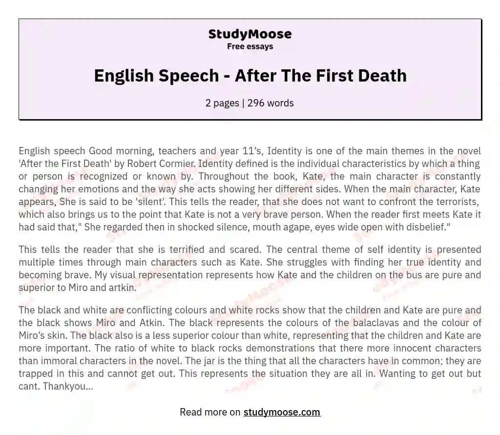 English Speech - After The First Death essay