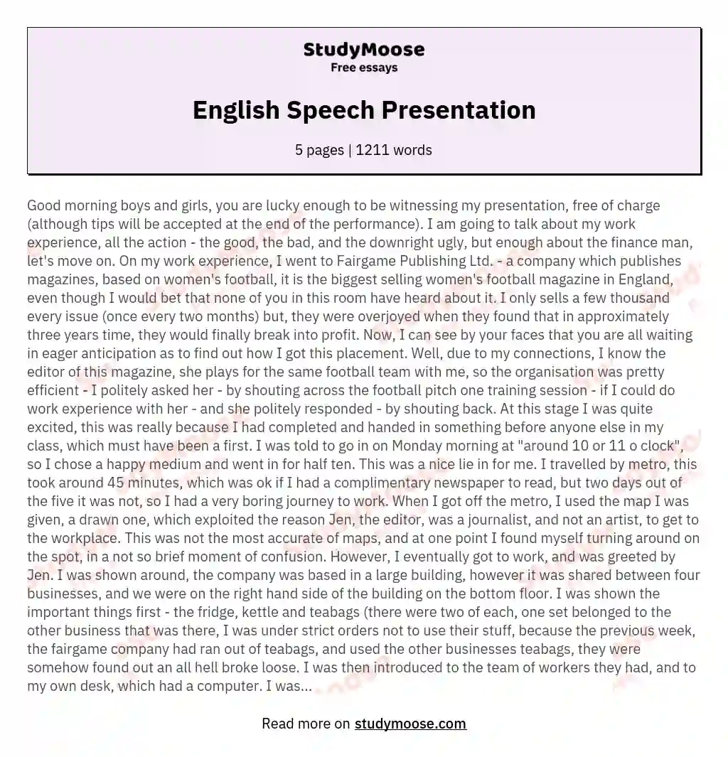 English Speech Presentation essay