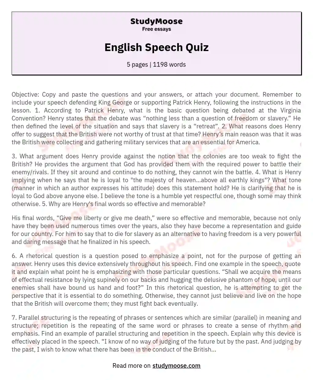 English Speech Quiz