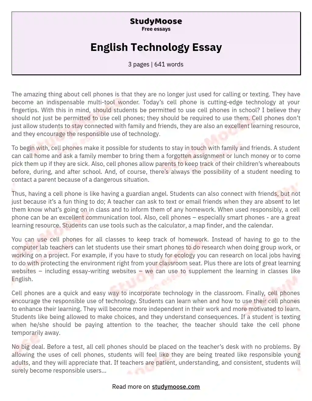 English Technology Essay essay