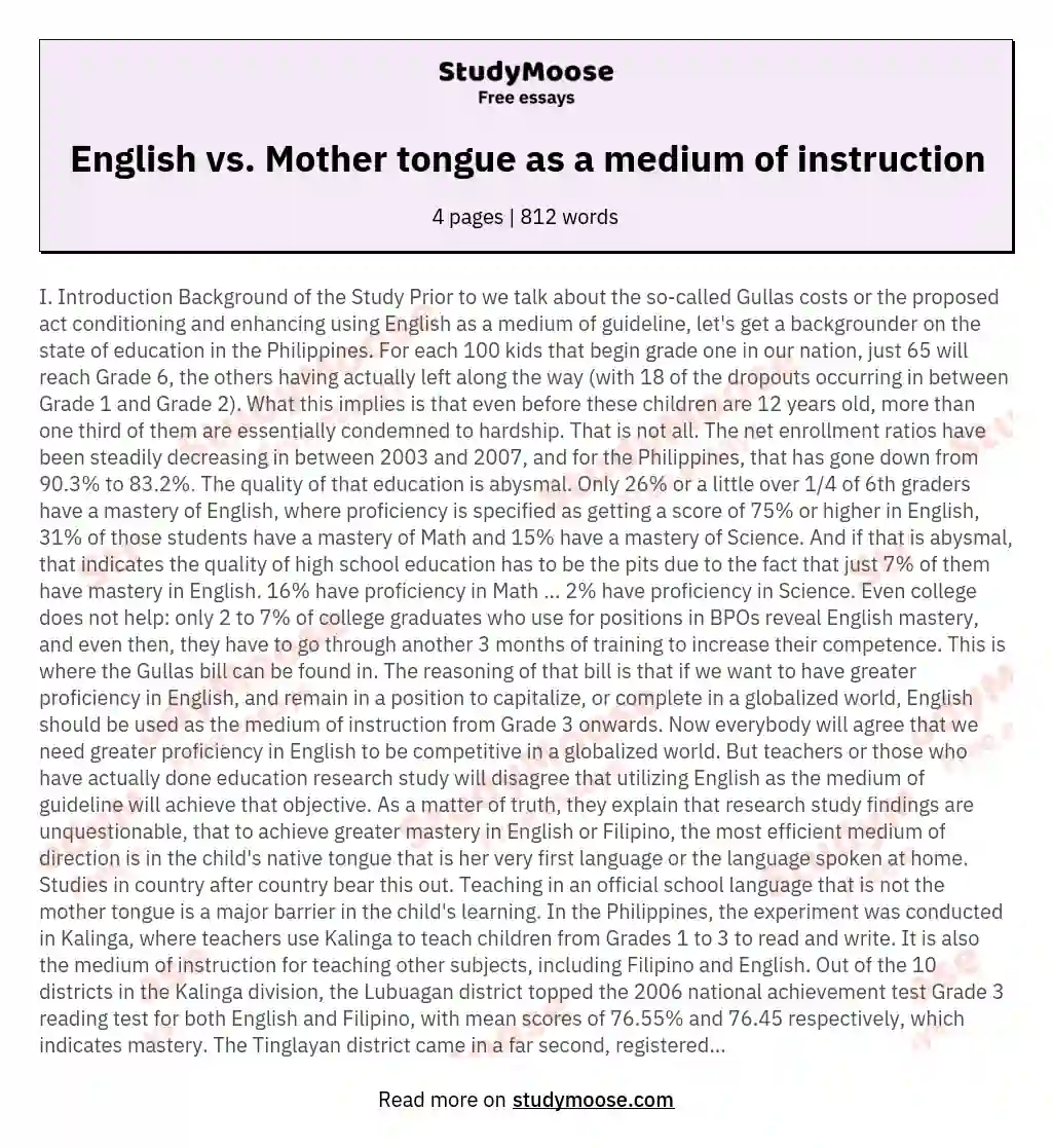 English vs. Mother tongue as a medium of instruction