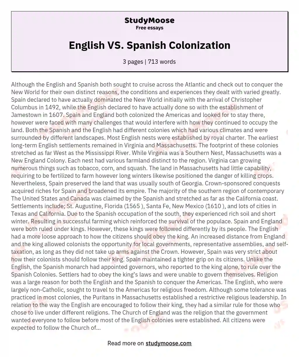 English VS. Spanish Colonization