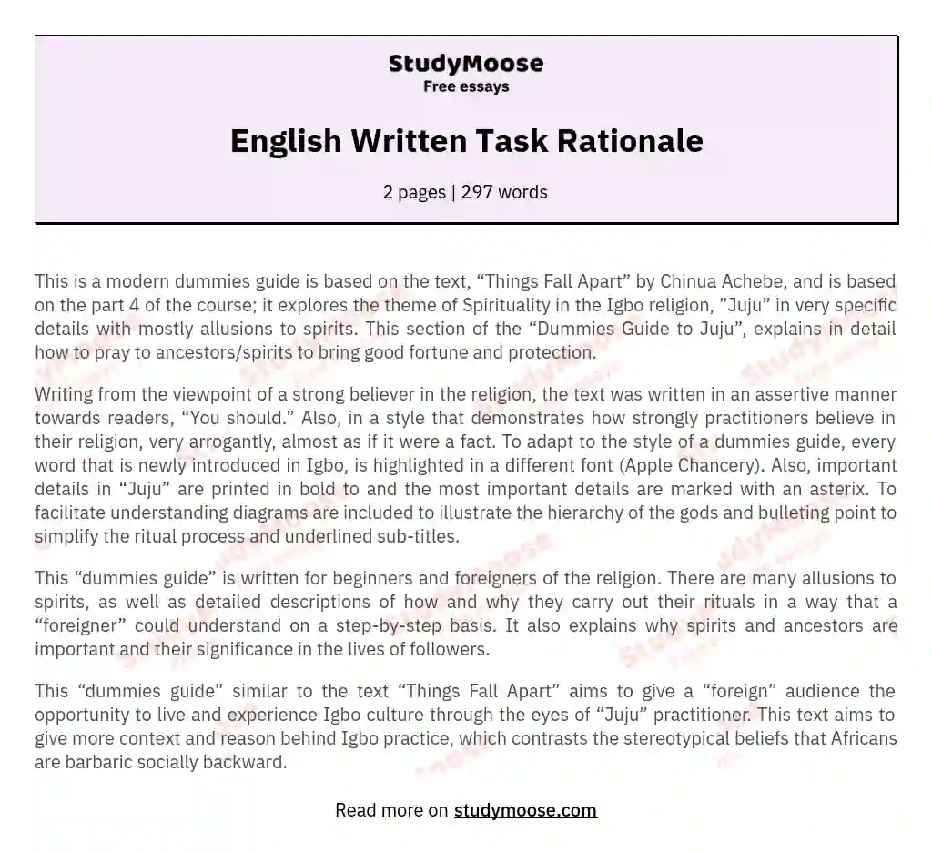 English Written Task Rationale essay