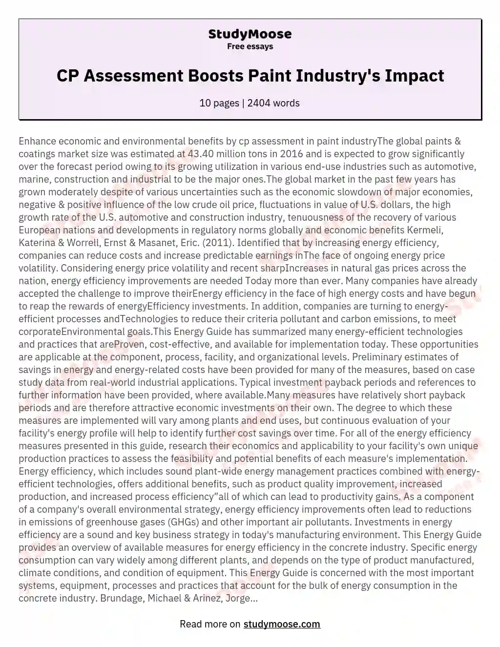 CP Assessment Boosts Paint Industry's Impact essay