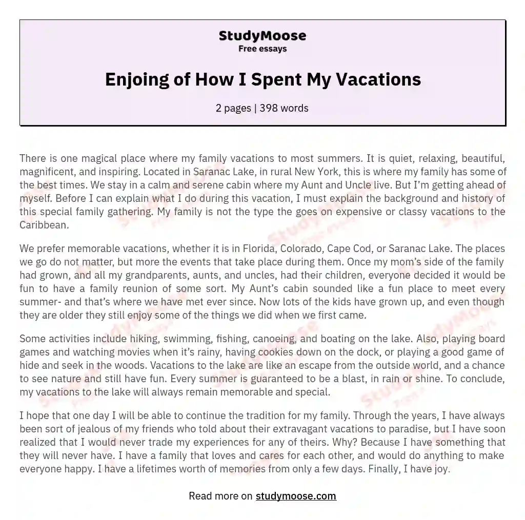 family vacation essay sample