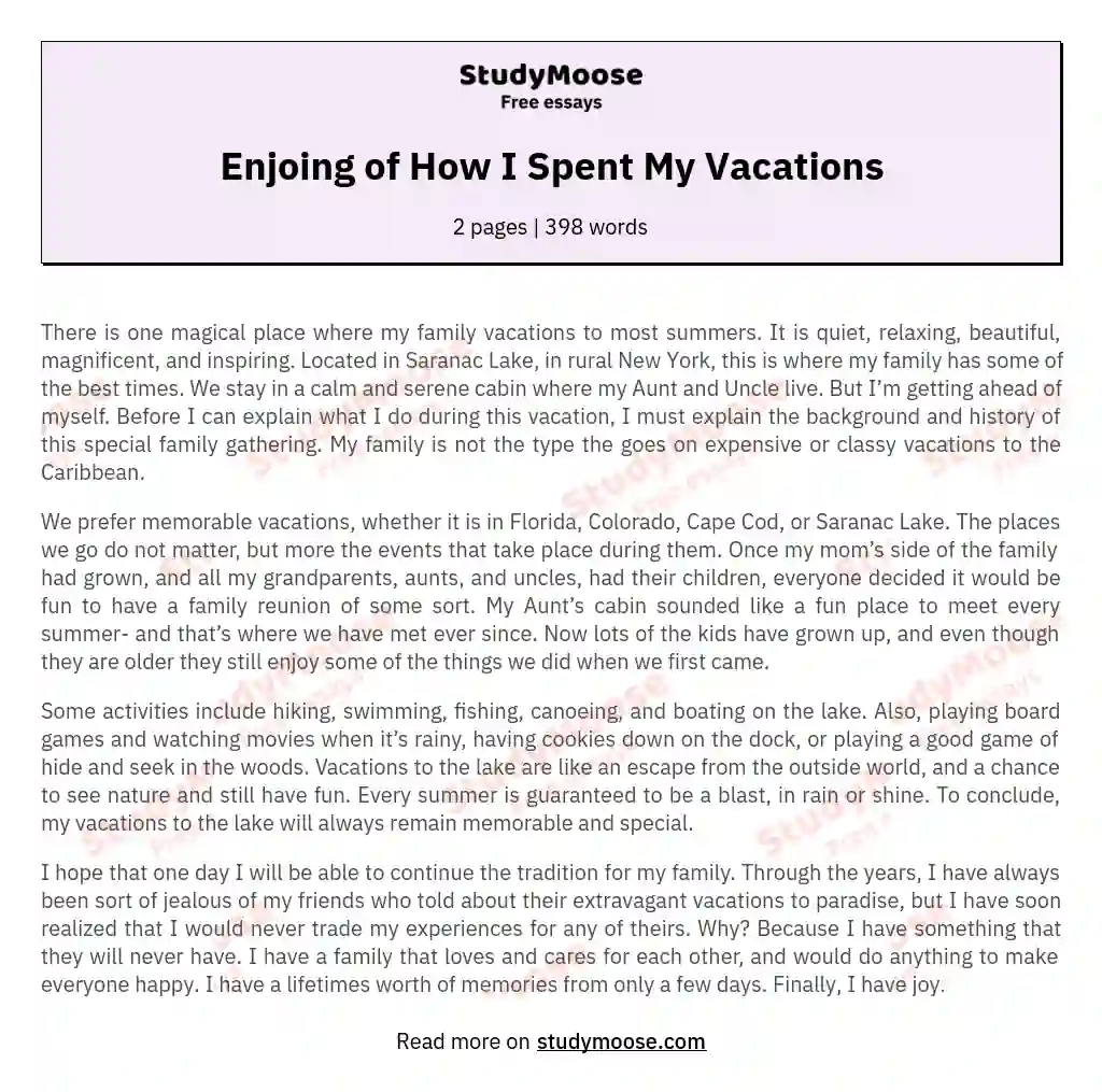 a narrative essay on how i spent my long vacation