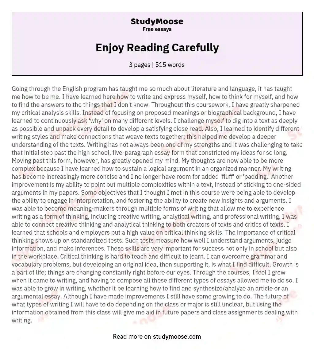 Enjoy Reading Carefully essay
