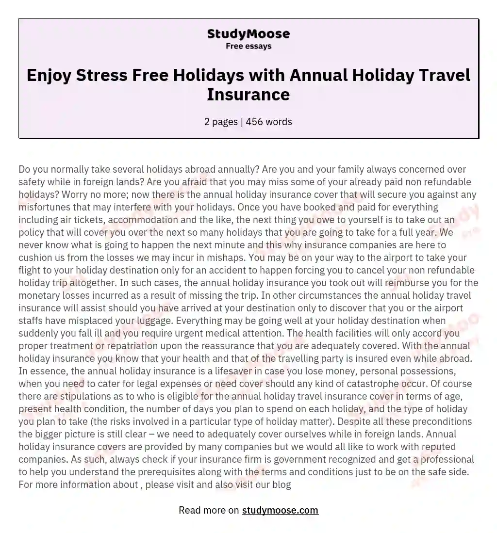 Enjoy Stress Free Holidays with Annual Holiday Travel Insurance