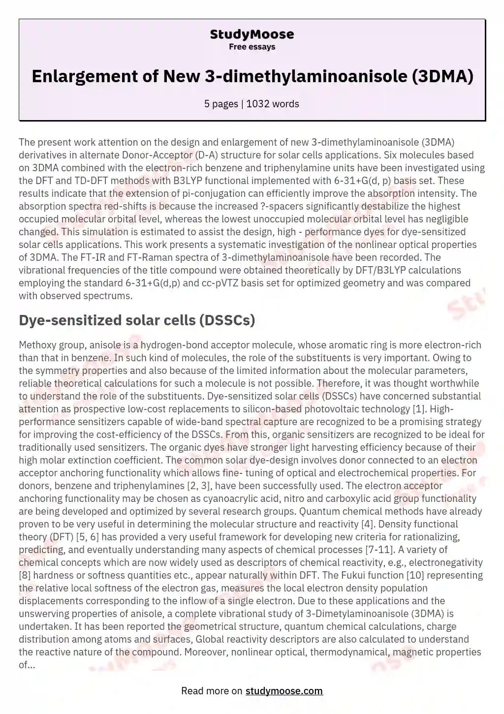 Enlargement of New 3-dimethylaminoanisole (3DMA) essay