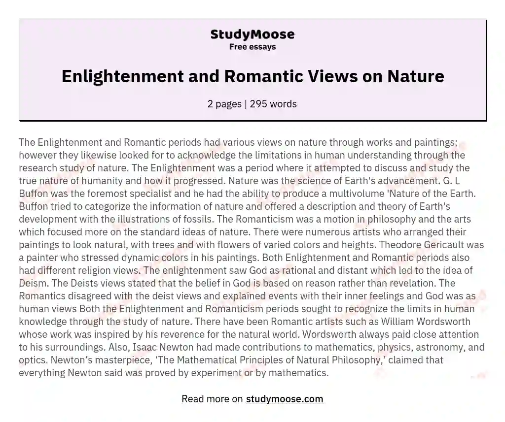 Enlightenment and Romantic Views on Nature