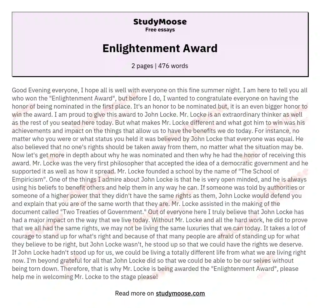 Enlightenment Award essay