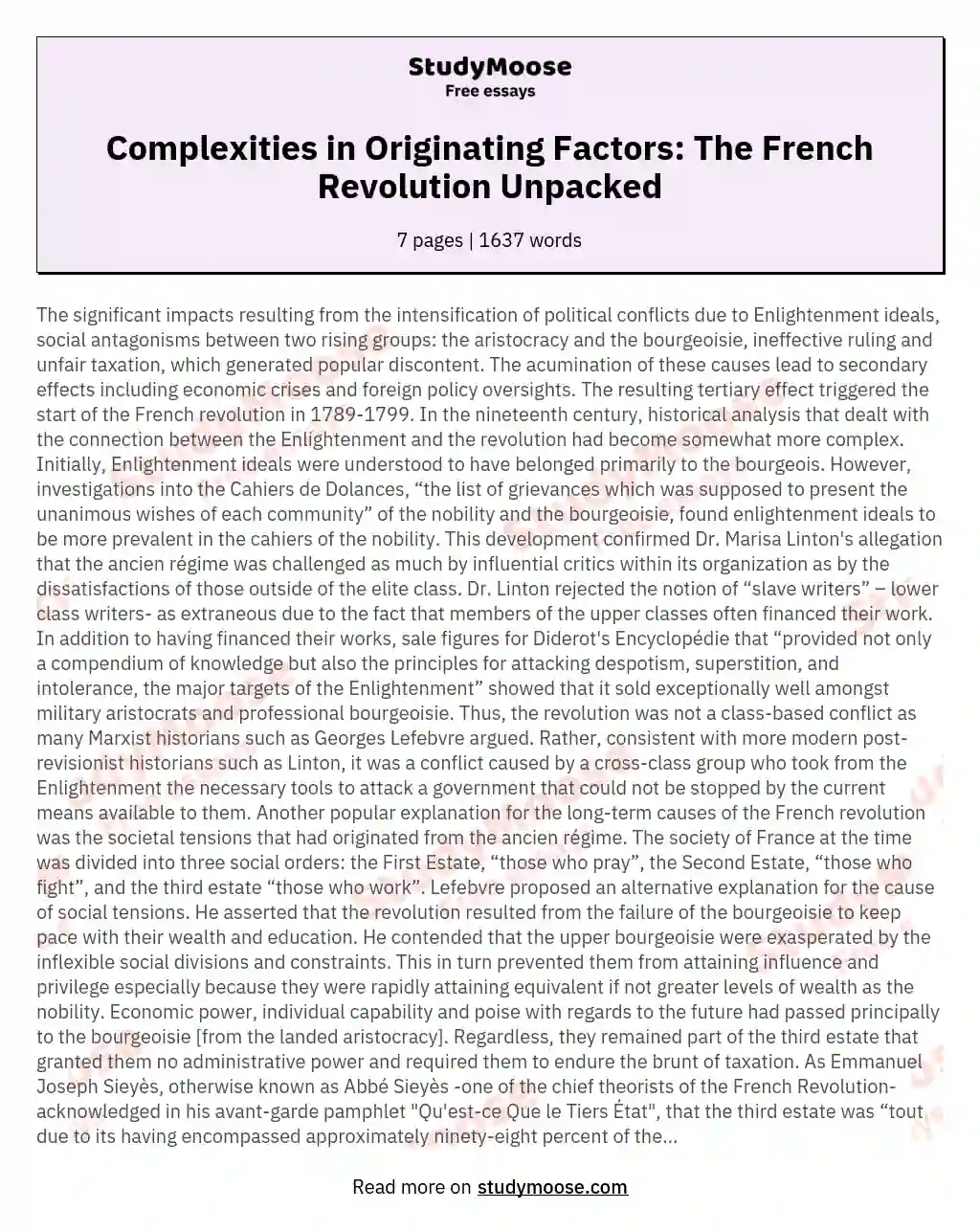Complexities in Originating Factors: The French Revolution Unpacked essay