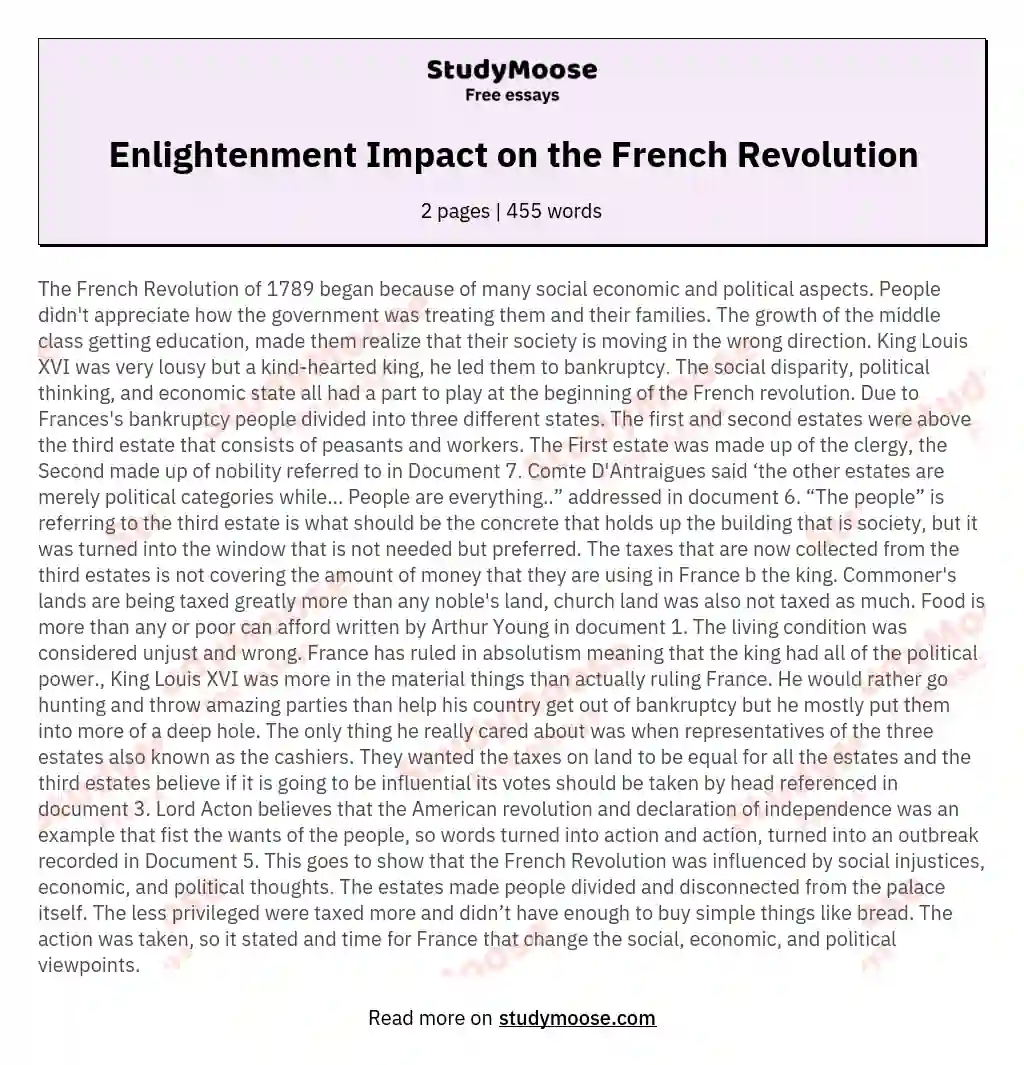 Enlightenment Impact on the French Revolution essay