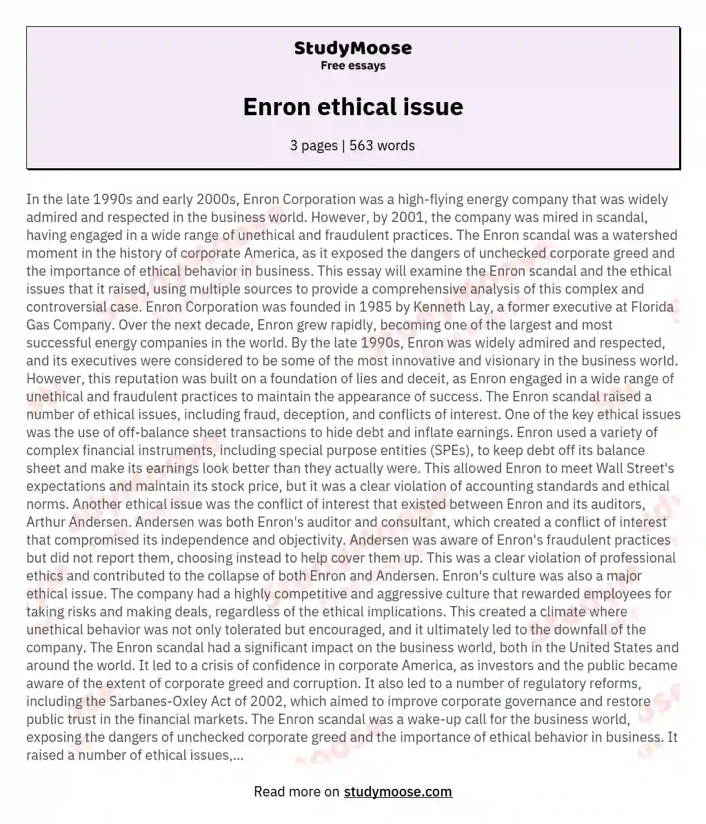 Enron ethical issue essay