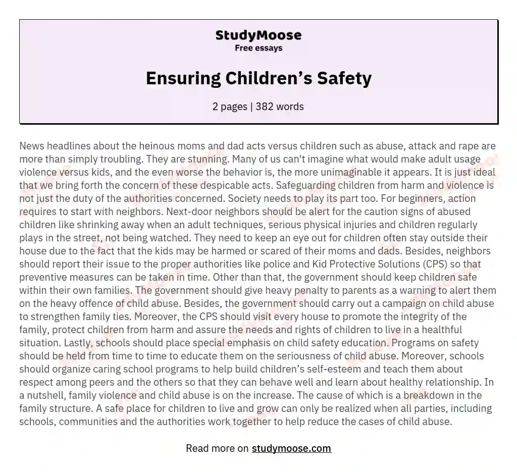 Ensuring Children’s Safety essay