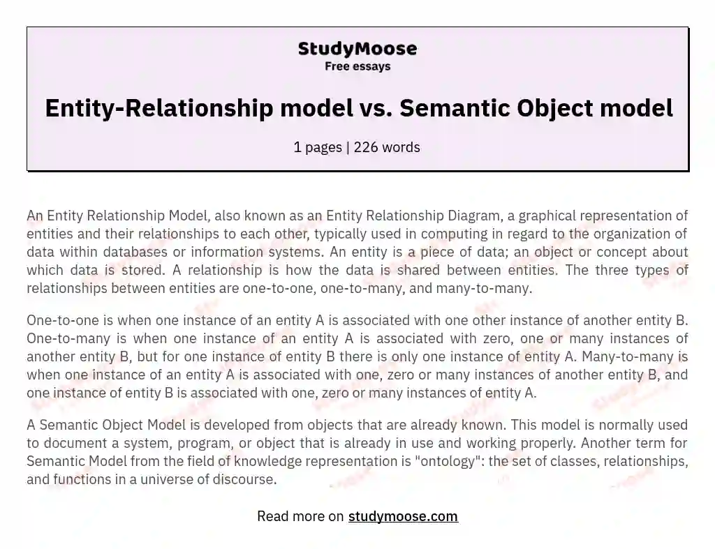 Entity-Relationship model vs. Semantic Object model
