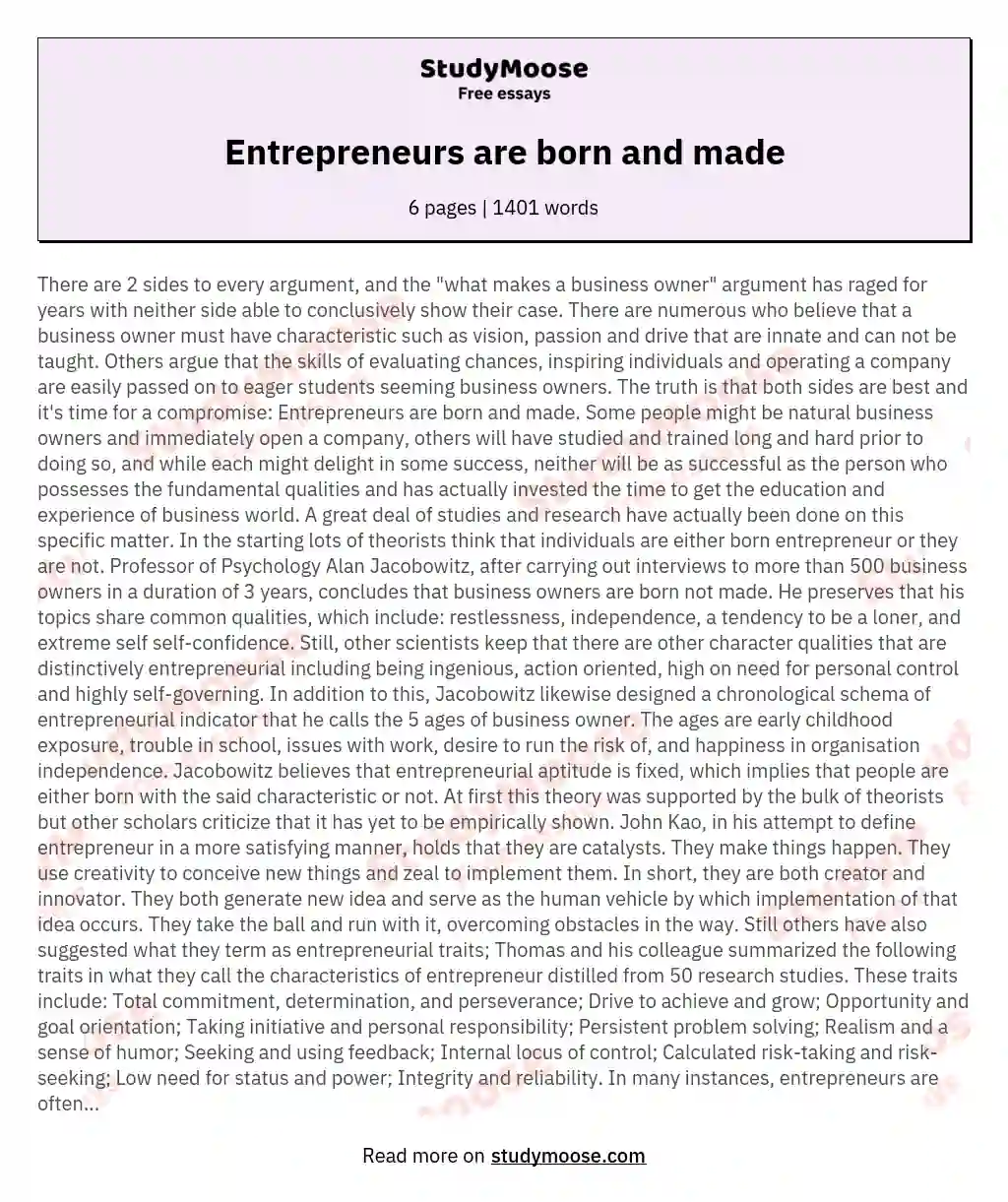 Entrepreneurs are born and made essay