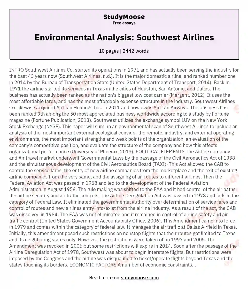 Environmental Analysis: Southwest Airlines
