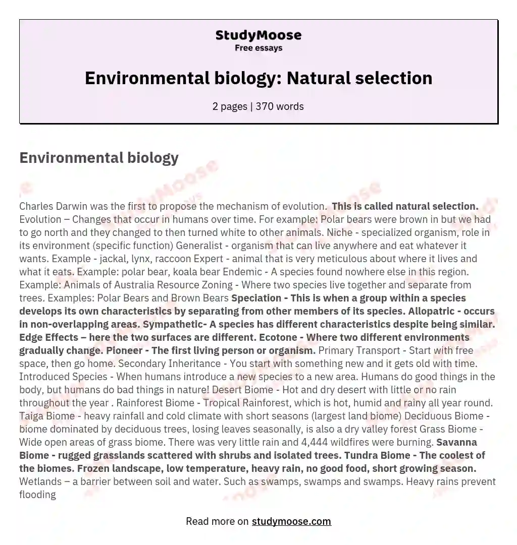 Environmental biology: Natural selection essay