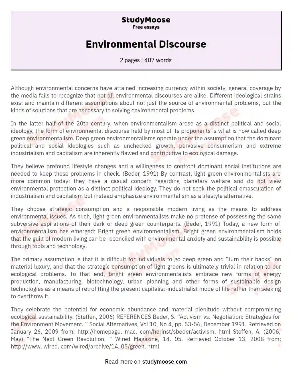 Environmental Discourse essay