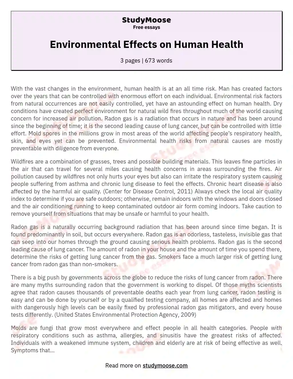 Environmental Effects on Human Health essay