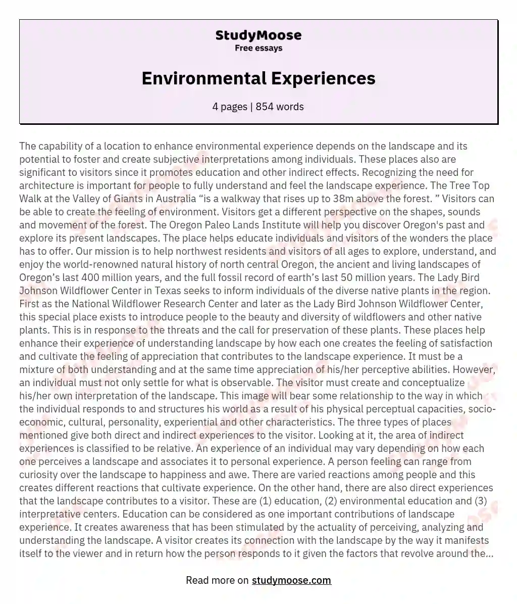 Environmental Experiences essay