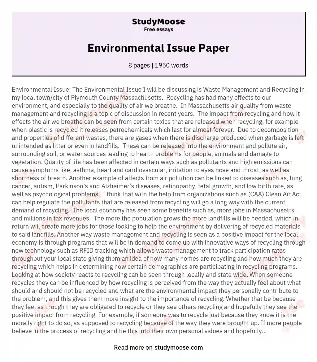 Environmental Issue Paper essay
