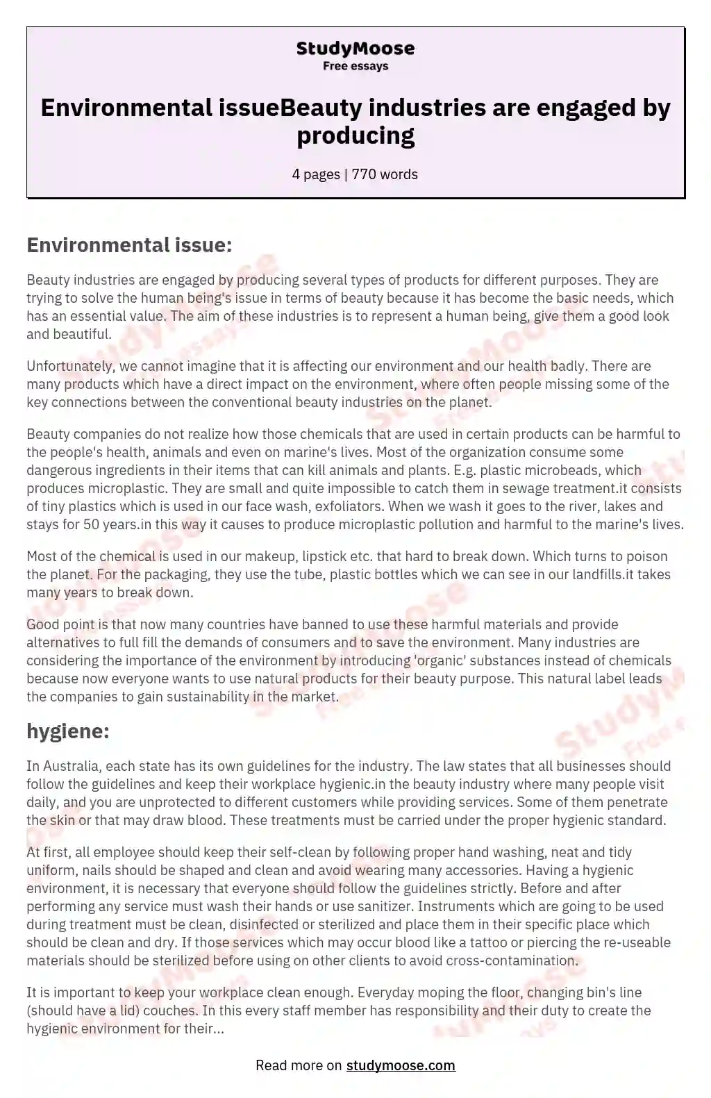 Environmental issueBeauty industries are engaged by producing essay