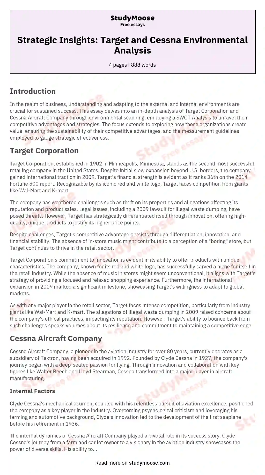 Strategic Insights: Target and Cessna Environmental Analysis essay