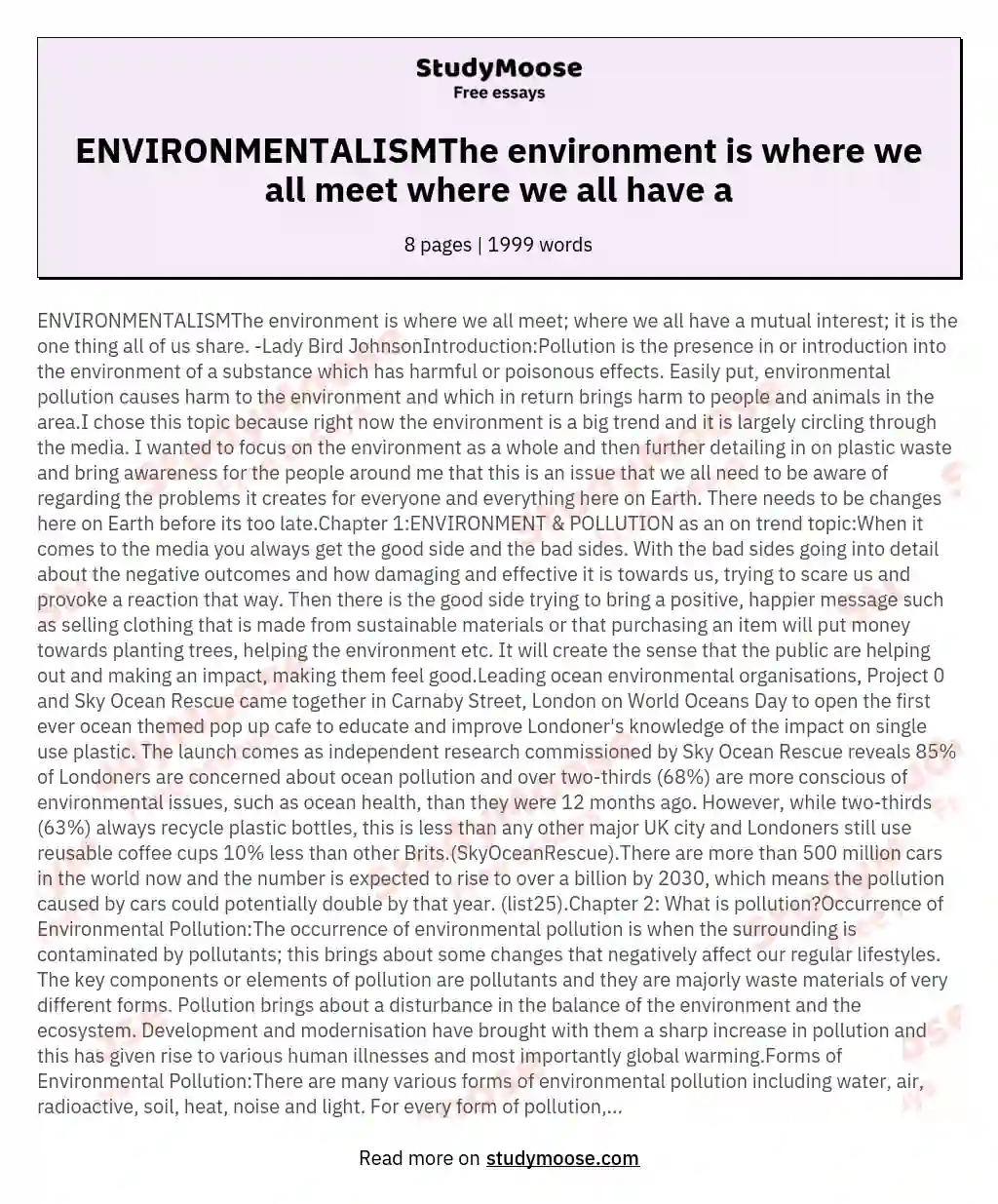 essay about environmentalism