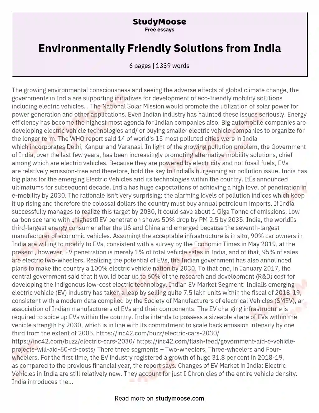 Environmentally Friendly Solutions from India essay