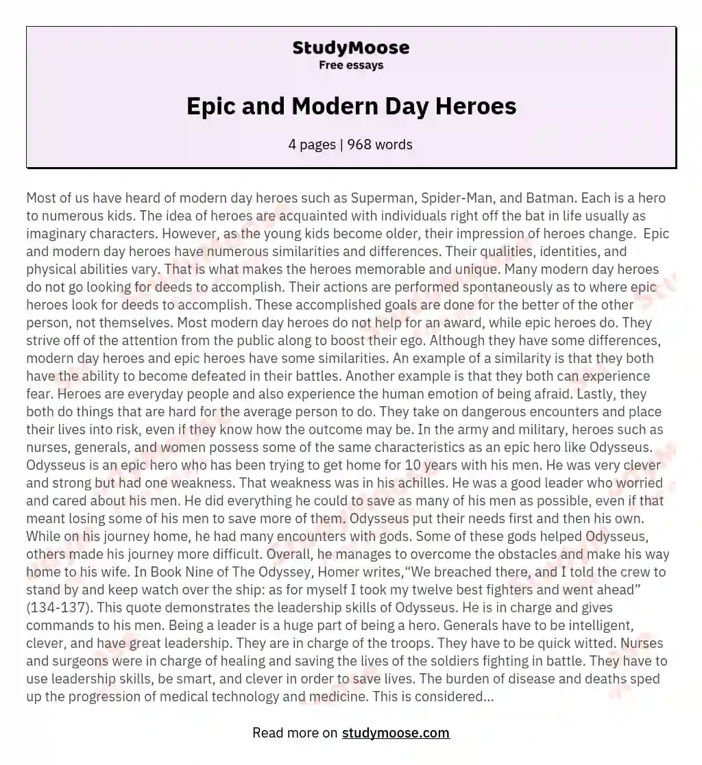 Epic and Modern Day Heroes essay