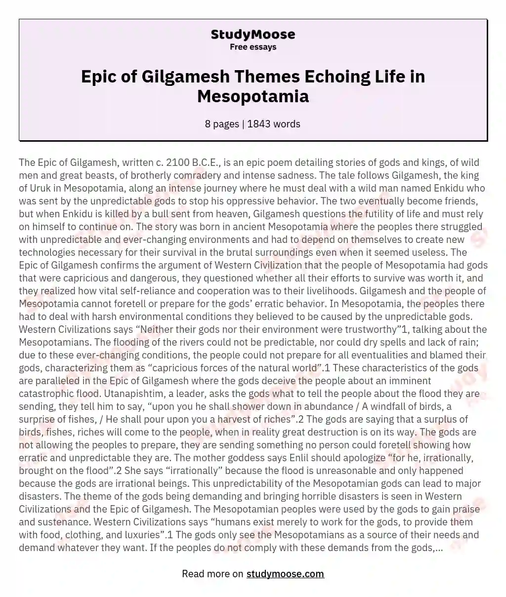 Epic of Gilgamesh Themes Echoing Life in Mesopotamia essay