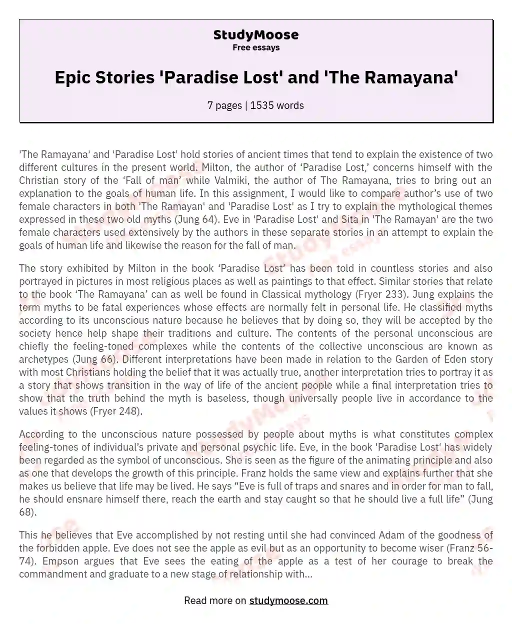 Epic Stories 'Paradise Lost' and 'The Ramayana'