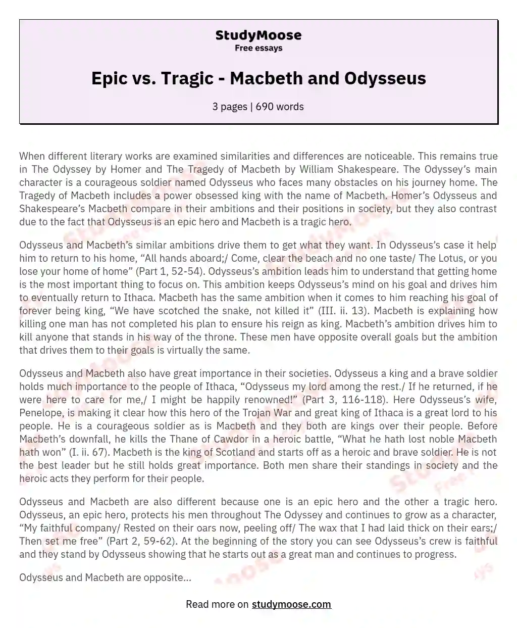 Epic vs. Tragic - Macbeth and Odysseus essay